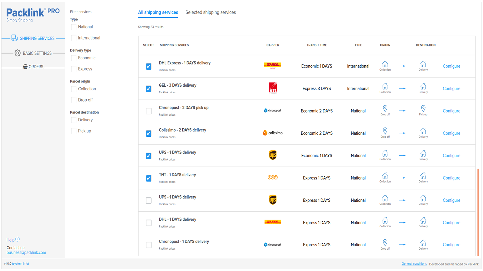 screenshot of Packlink PRO